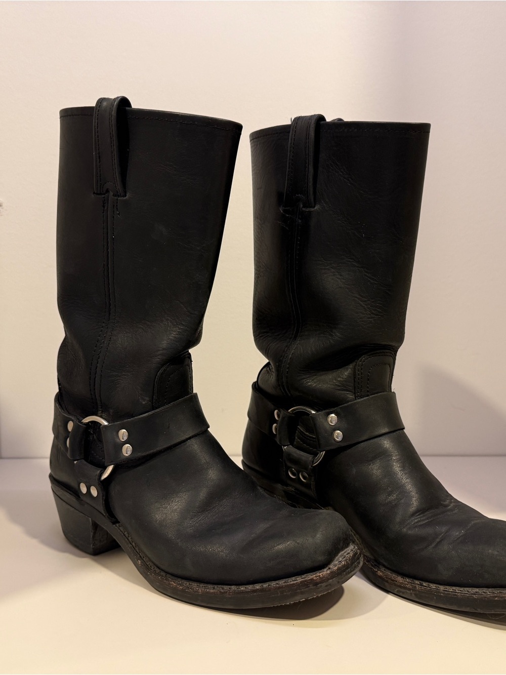 Frye Black Leather Harness Mid-Calf Boots - Women